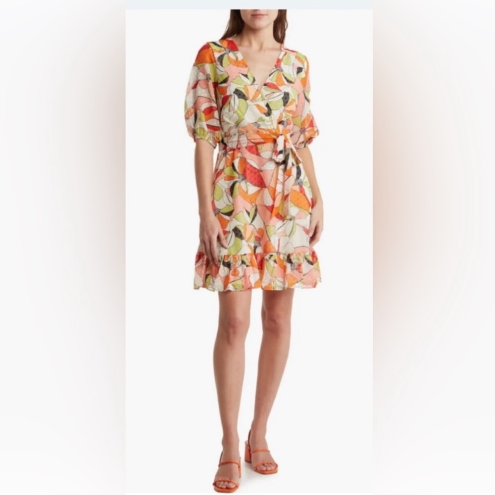 BCBGeneration Orange Peach Green Floral Dress Size 10 - Picture 2 of 8